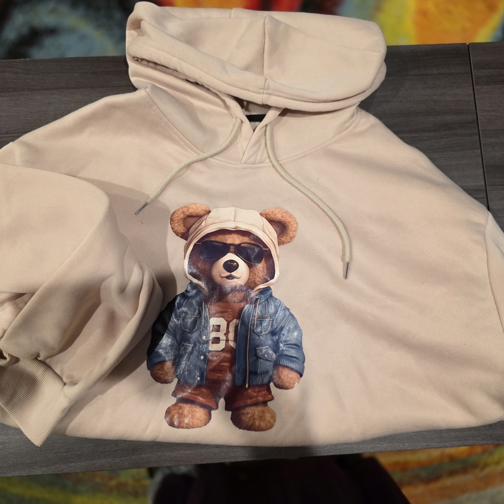 SHEIN Cream Hoodie with Bear Graphic